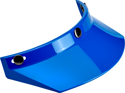Blue BILTWELL Moto 3-Snap Visor for helmets, motorcycle gear, part of Bill's Exhausts accessories, with clear snap mechanism.