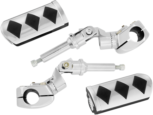Bill's Exhausts SHOW CHROME Highway Pegs Diamond style mounted on a GL1800 engine for motorcycle touring and support.