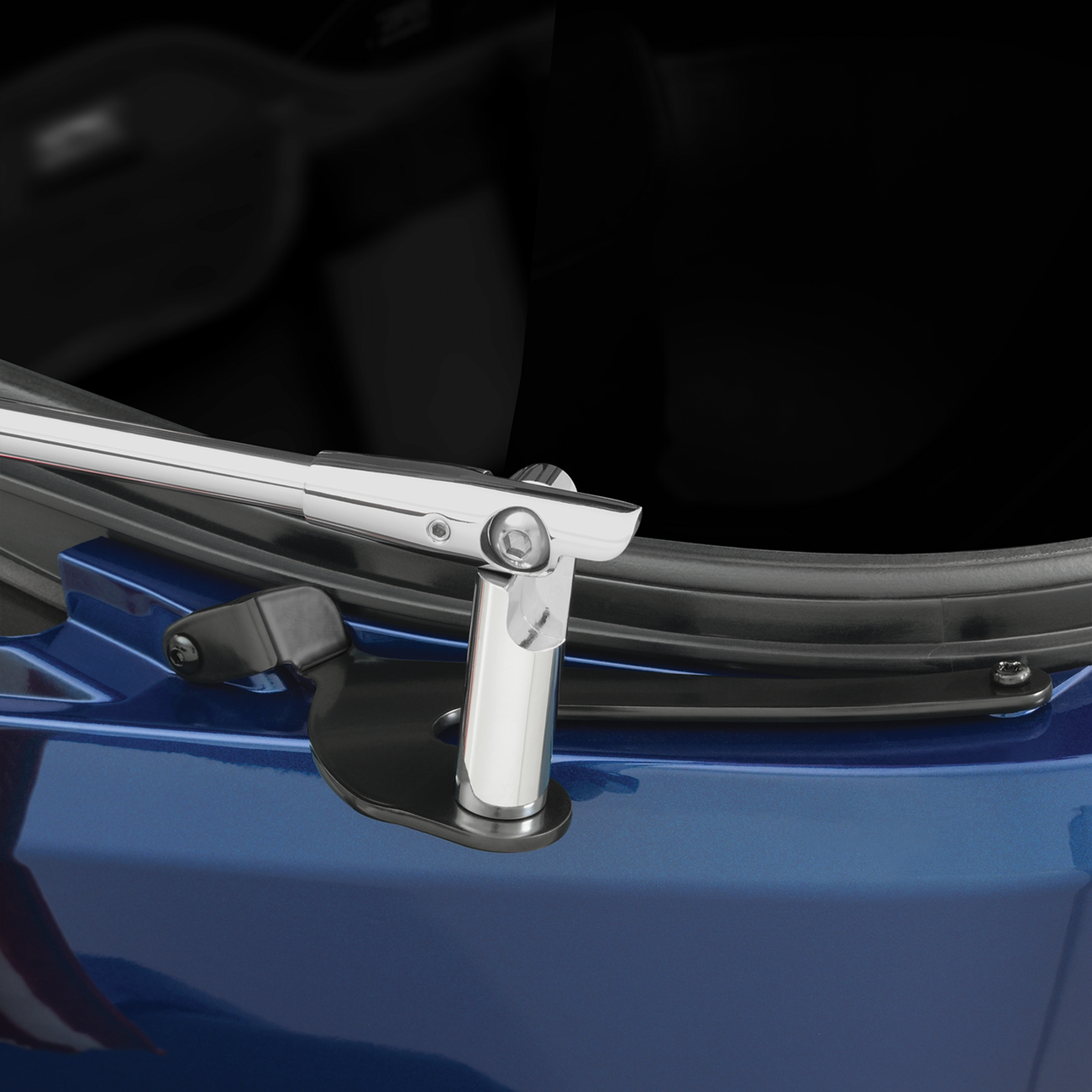 Bill's Exhausts SHOW CHROME Folding Flag Pole for engine, left side, with chrome finish and adjustable folding design.