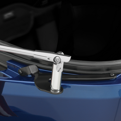 Bill's Exhausts SHOW CHROME Folding Flag Pole for engine, left side, with chrome finish and adjustable folding design.