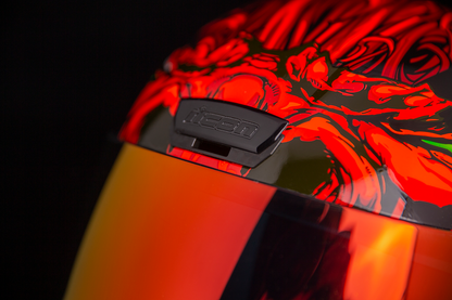 Red ICON Airform™ helmet for men, medium size, with sleek design and ventilation, by Bill's Exhausts.