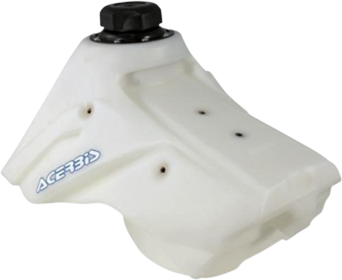 A natural gas tank for Suzuki motorcycles, 5.3 gallons, with Acerbis branding, shown in natural color on a black background.