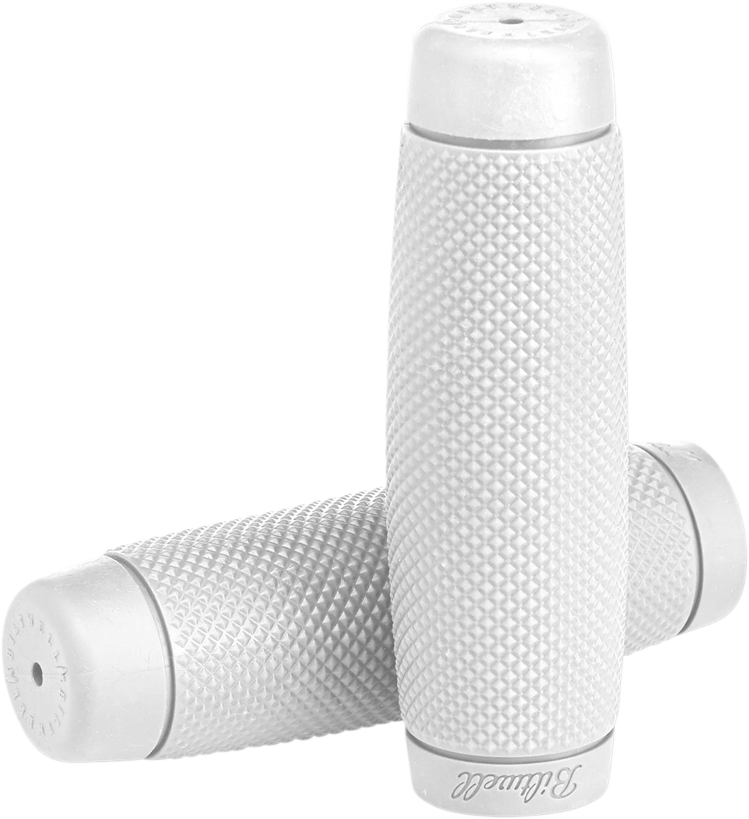 White BILTWELL Recoil motorcycle grips, 1-inch size, with textured rubber surface for improved grip and comfort.