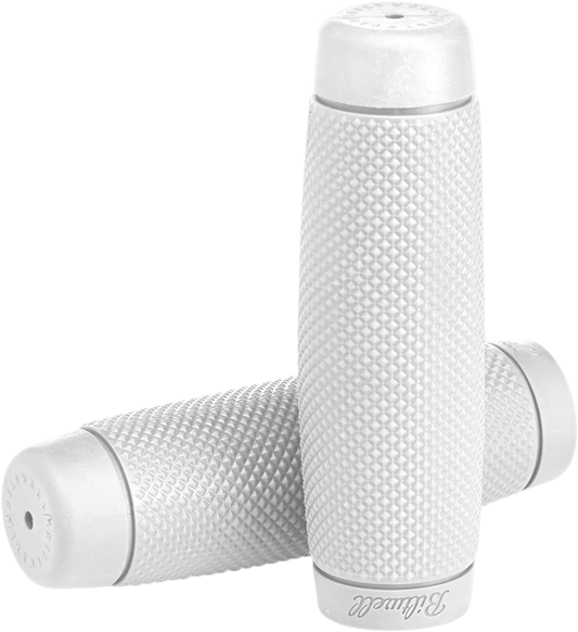 White BILTWELL Recoil motorcycle grips, 1-inch size, with textured rubber surface for improved grip and comfort.