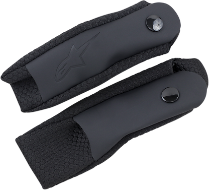 Black Alpinstars Supertech M8/M10 helmet chin strap for motorcycle helmets, part of Bills Exhausts helmet accessories collection.