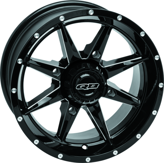 QuadBoss Slicer 14x7 aluminum powersports wheels with black center caps, high-performance off-road rims for ATVs and UTVs.