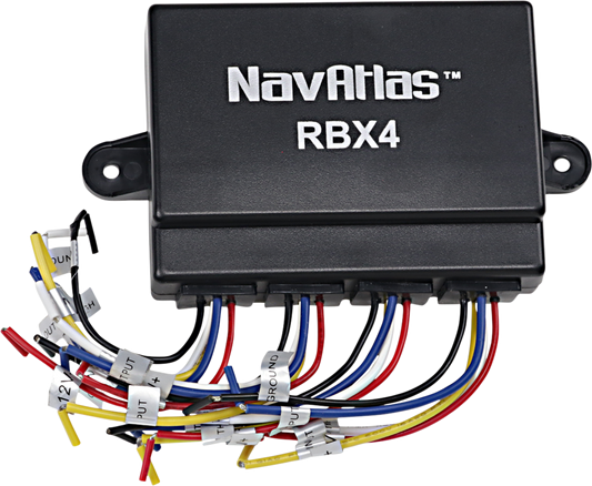 Bill's Exhausts NAVATLAS Relay Box RBX4 with four engine relays, compact black box for automotive electrical control.