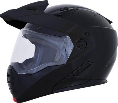 Gloss black AFX FX-111DS helmet in small size with clear visor, featuring sleek aerodynamic design and ventilation openings.