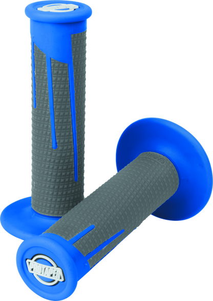 ProTaper full diamond clamp-on grips in blue and dark gray for bikes, featuring textured surface for improved grip and comfort.