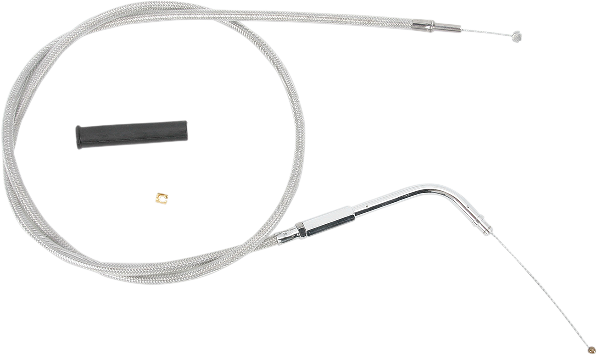 Stainless braided idle cable for motorcycles, 42-1/2 inches long, designed by Drag Specialties, part #5342103B.