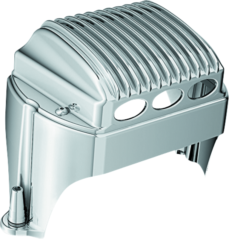 Kuryakyn Regulator Cover in chrome for Harley Davidson touring models 1997-2011, part #1547, shiny protective motorcycle accessory.