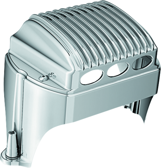 Kuryakyn Regulator Cover in chrome for Harley Davidson touring models 1997-2011, part #1547, shiny protective motorcycle accessory.