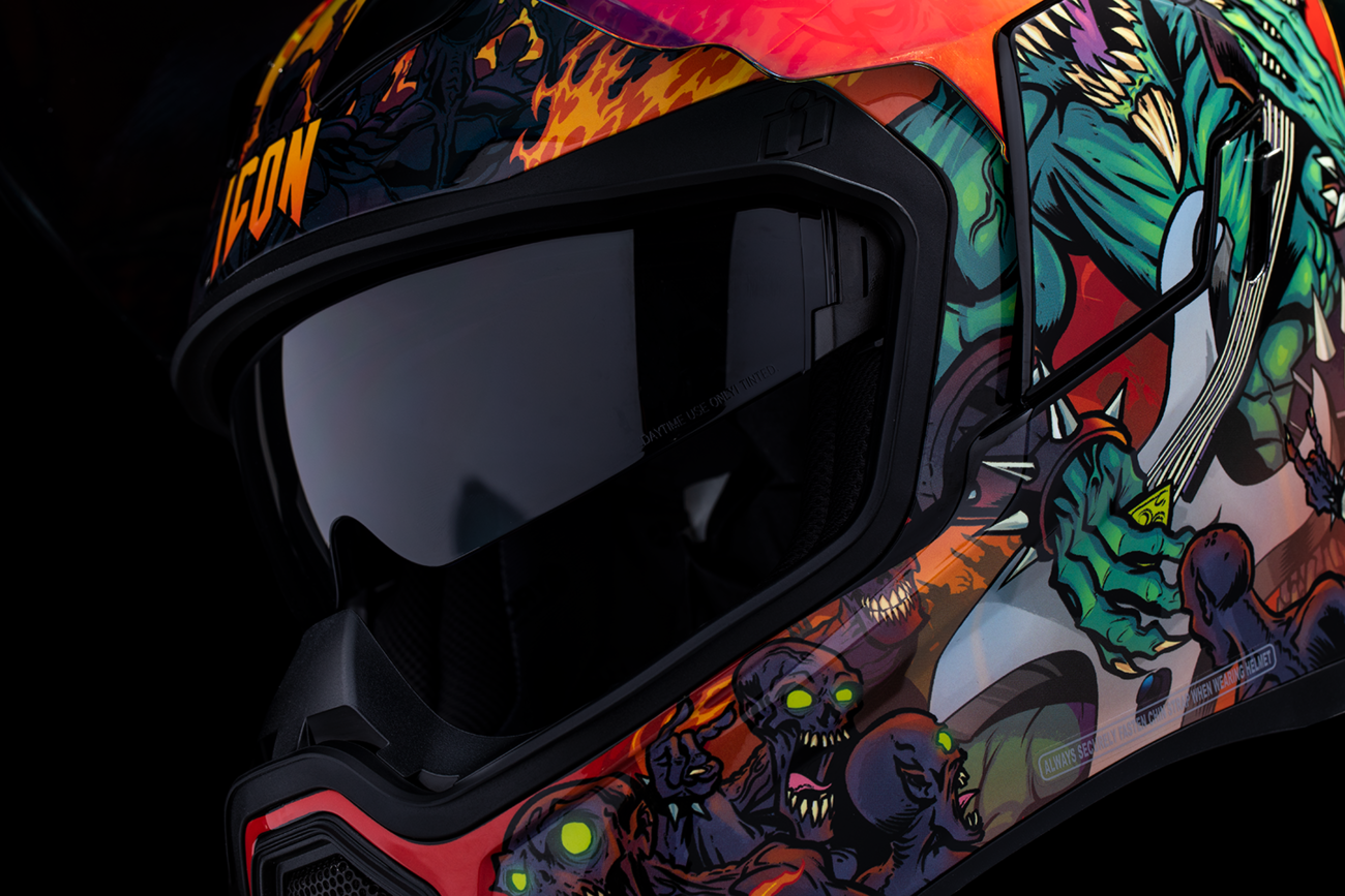 Red ICON Airflite™ MIPS helmet in medium size with aerodynamic design and branding details visible.