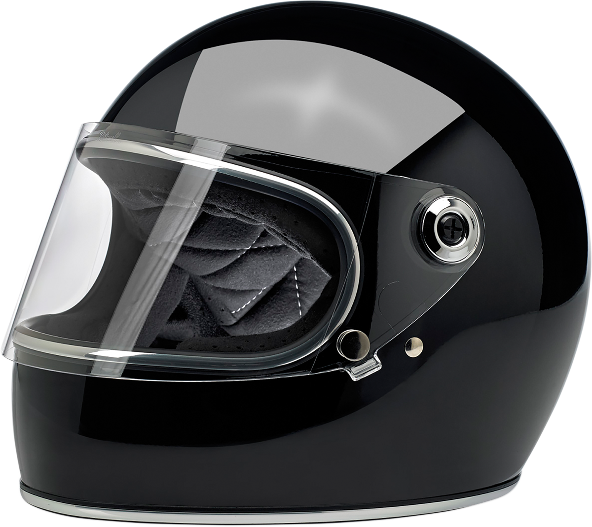 Biltwell Gringo S helmet in glossy black, XS size, featuring smooth finish and classic motorcycle helmet design.