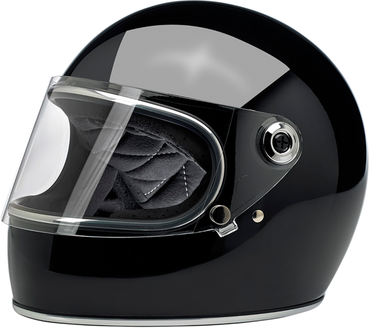 Biltwell Gringo S helmet in glossy black, XS size, featuring smooth finish and classic motorcycle helmet design.