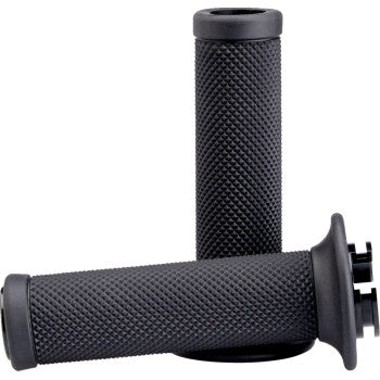 Black BILT WELL Alumicore motorcycle grips for 7/8 inch handlebars, designed for durability and comfort.