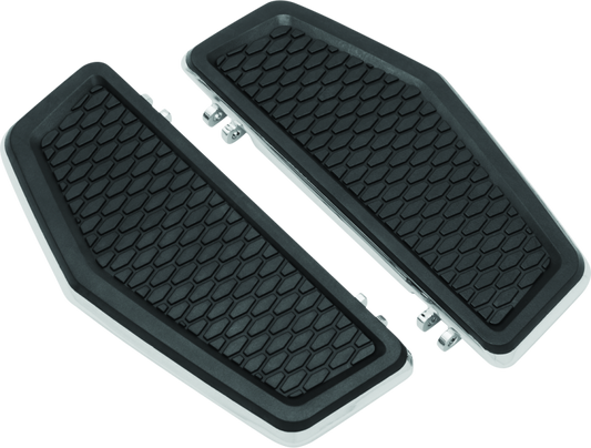 Kuryakyn Hex Driver Floorboards for Harley-Davidson Touring and Softail bikes, showing the black metal footrest surfaces.