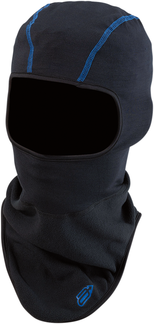 Bill's Exhausts ARCTIVA Dri-Release Liner Guard balaclava in black and blue, lightweight and breathable for outdoor activities.