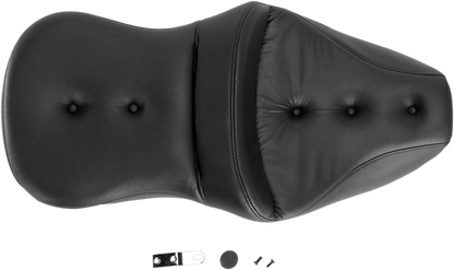 Black Saddlemens Pillow-Top Roadsofa seat for FLH/FLT motorcycles, featuring a comfortable, padded design for 1999-2007 Harley-Davidson models.