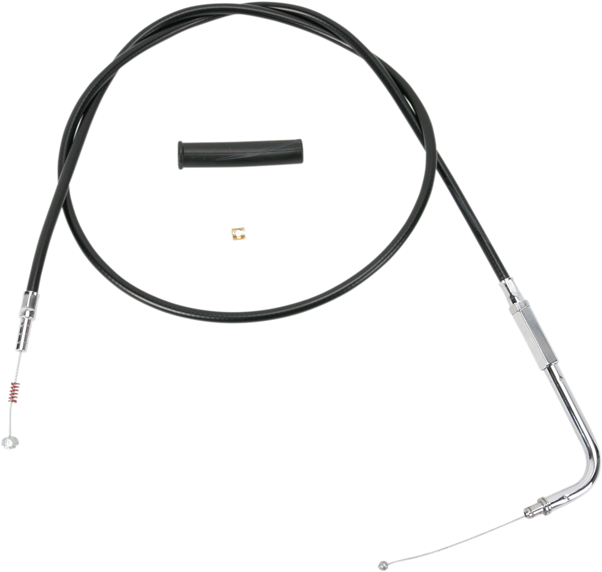 Black vinyl idle cable for Harley Davidson motorcycles by Drag Specialties, 47-1/2 inches long, part #4342108B.