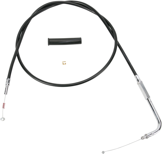 Black vinyl idle cable for Harley Davidson motorcycles by Drag Specialties, 47-1/2 inches long, part #4342108B.