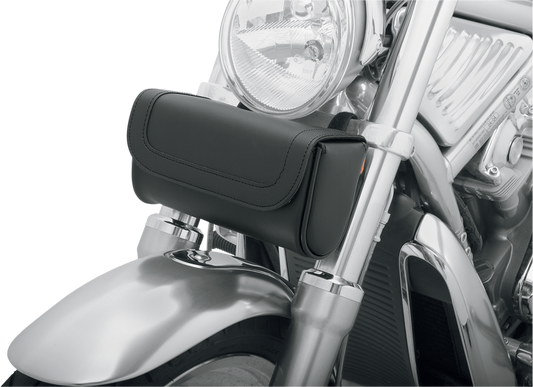 Bill's Exhausts SADDLEMEN Tool Pouch Medium X021-02-002 mounted on motorcycle seat for convenient tool storage.