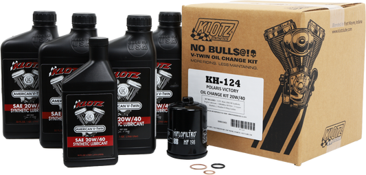 KLOTZ Victory 4.5 Quart synthetic oil change kit with Klotz 20W-40 oil and filter for motorcycle maintenance