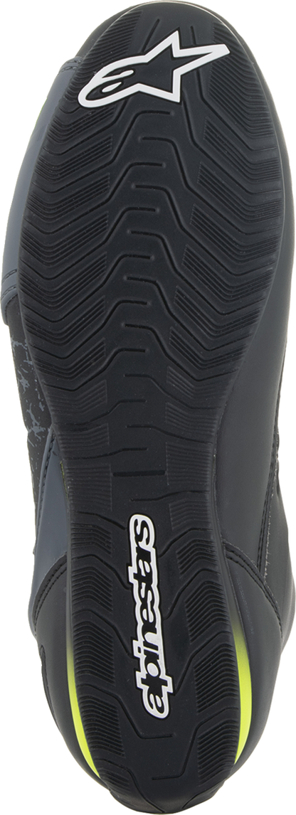 Alpinestars Faster-3 black and yellow motorcycle shoes in US size 13, featuring protective design and sporty style.
