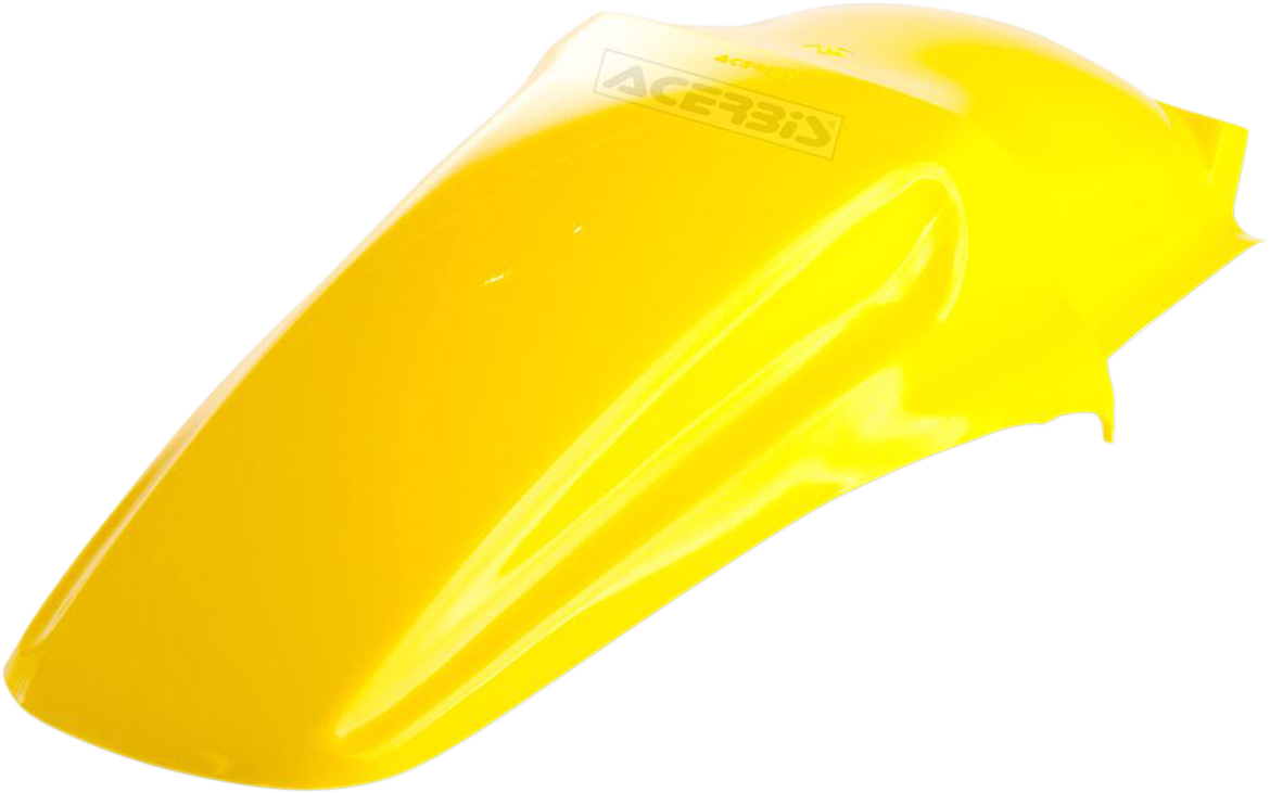 Yellow Acerbis rear fender for motorcycle, designed as a durable body component with brand logo visible.