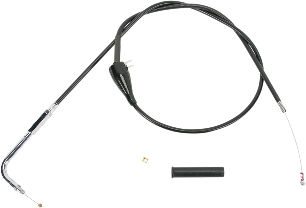Black vinyl idle cable from Drag Specialties, 38-1/16 inches long, with part number 4341700B, shown in a close-up image.
