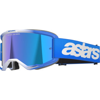 Alpinestars Vision 5 Goggle in blue with blue mirror lens, designed for motocross or off-road riding.