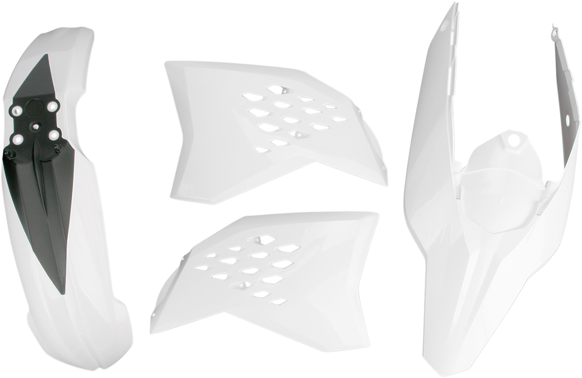 White Acerbis standard replacement body kit for motorcycles, designed for easy installation and a sleek look.