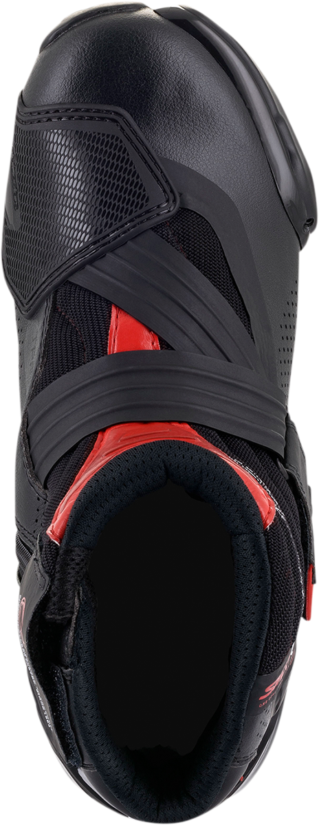 Alpinestars SMX1-R V2 motorcycle racing boots in black and red, US size 6, EU 39, with protective design and sturdy construction.