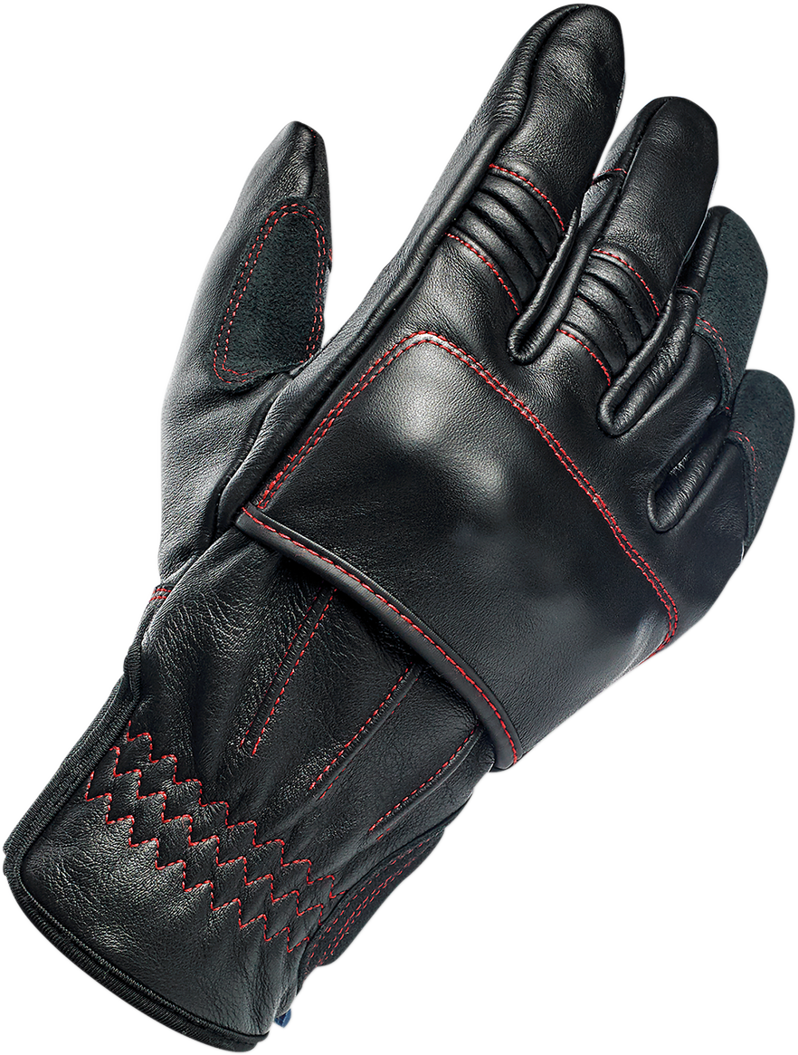 Bill's Exhausts BILTWELL Belden Redline Gloves in 2XL, featuring red leather with protective knuckles and adjustable wrist strap.