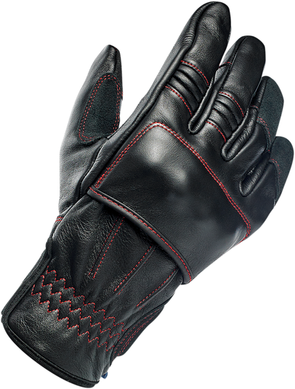 Bill's Exhausts BILTWELL Belden Redline Gloves in 2XL, featuring red leather with protective knuckles and adjustable wrist strap.