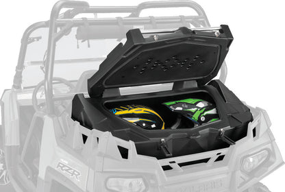 QuadBoss Expedition Series cargo box mounted on Can-Am Commander 1000 ATV, weather-resistant storage solution for outdoor adventures.