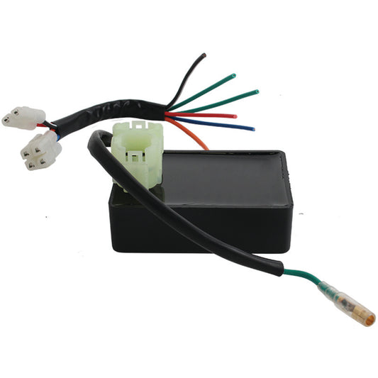 QuadBoss high-performance CDI box for Honda TRX90 Sportrax, 1993-2002, showing the compact electronic module with wiring connections.