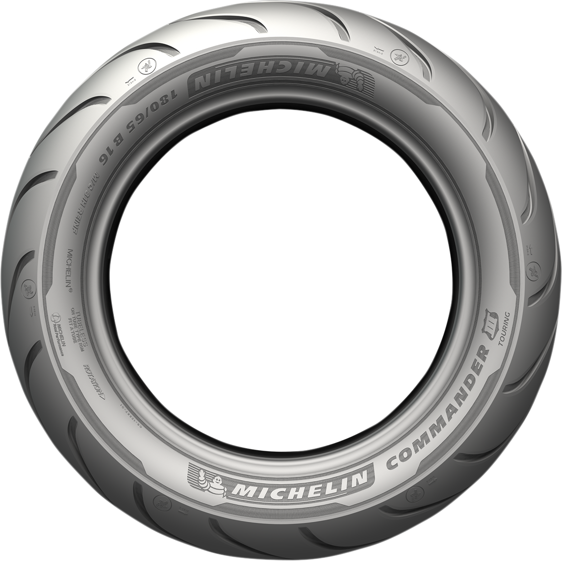 Michelin Commander III rear motorcycle tire MU85B16 77H showing tread pattern and sidewall details
