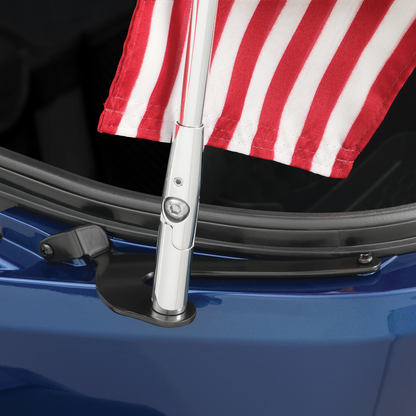 Bill's Exhausts SHOW CHROME Folding Flag Pole engine part, left side model 41-203L, with shiny chrome finish and folding design.