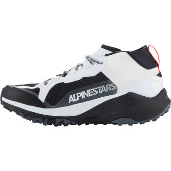 Bill's Exhausts ALPINESTARS Meta XR v2 Shoes in black, white, and dark gray, US size 8, showing side view of sporty footwear.