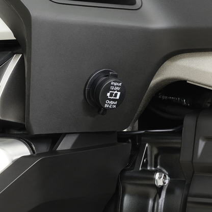 Bill's Exhausts SHOW CHROME USB Auxiliary Socket engine accessory with 2 USB ports for vehicle use.