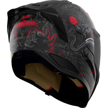 Black ICON Ultraflite Misanthrope helmet with MIPS® technology, size XS, showing the sleek helmet design and branding details.
