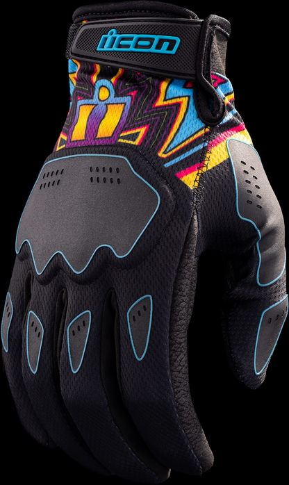 Black ICON Hooligan™ Lucky Lid Gloves in small size by Bill's Exhausts, showing the textured palm and snug fit.