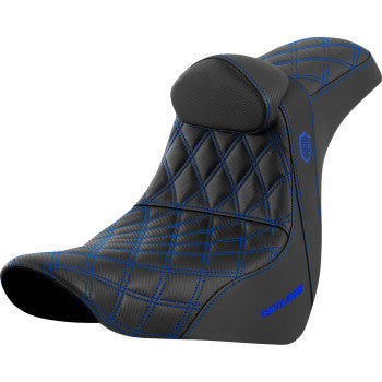 SADDLEMEN Pro Series SDC Performance Seat - with Backrest - Blue Stitch - FL/FX '18-'23 SC81829BLURT - Howling Moto