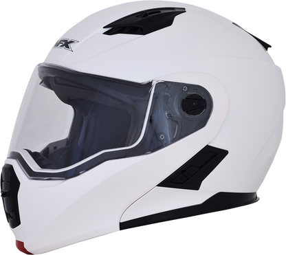 Pearl white AFX FX-111 helmet in small size, showing smooth aerodynamic design and clear visor.