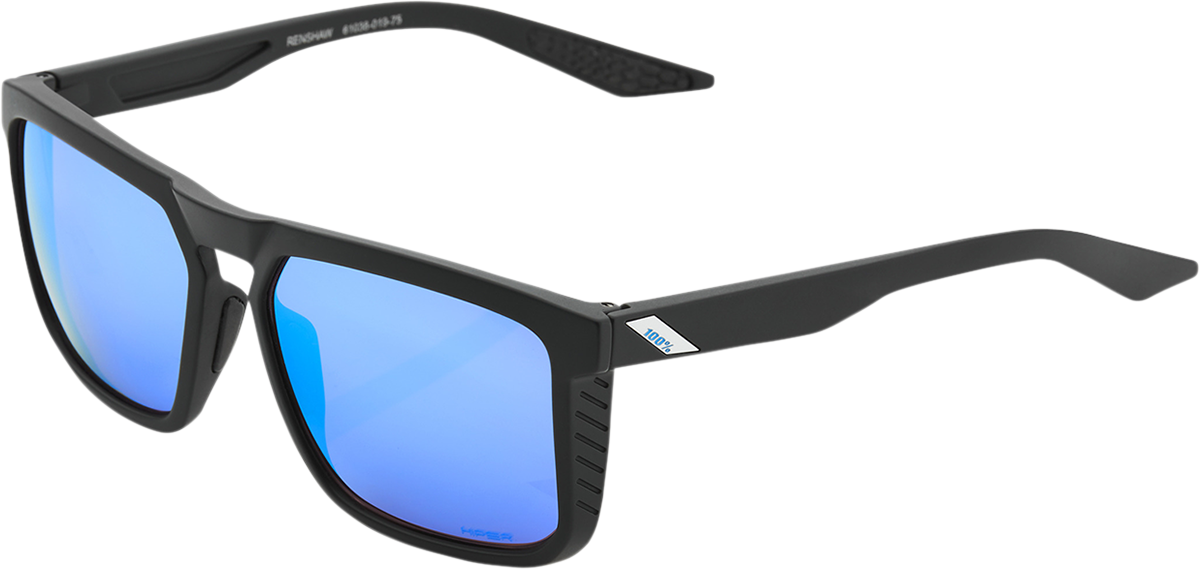 100% Renshaw Sunglasses - Matte Black - HiPER Blue Mirror 60021-00001 - Howling Moto
