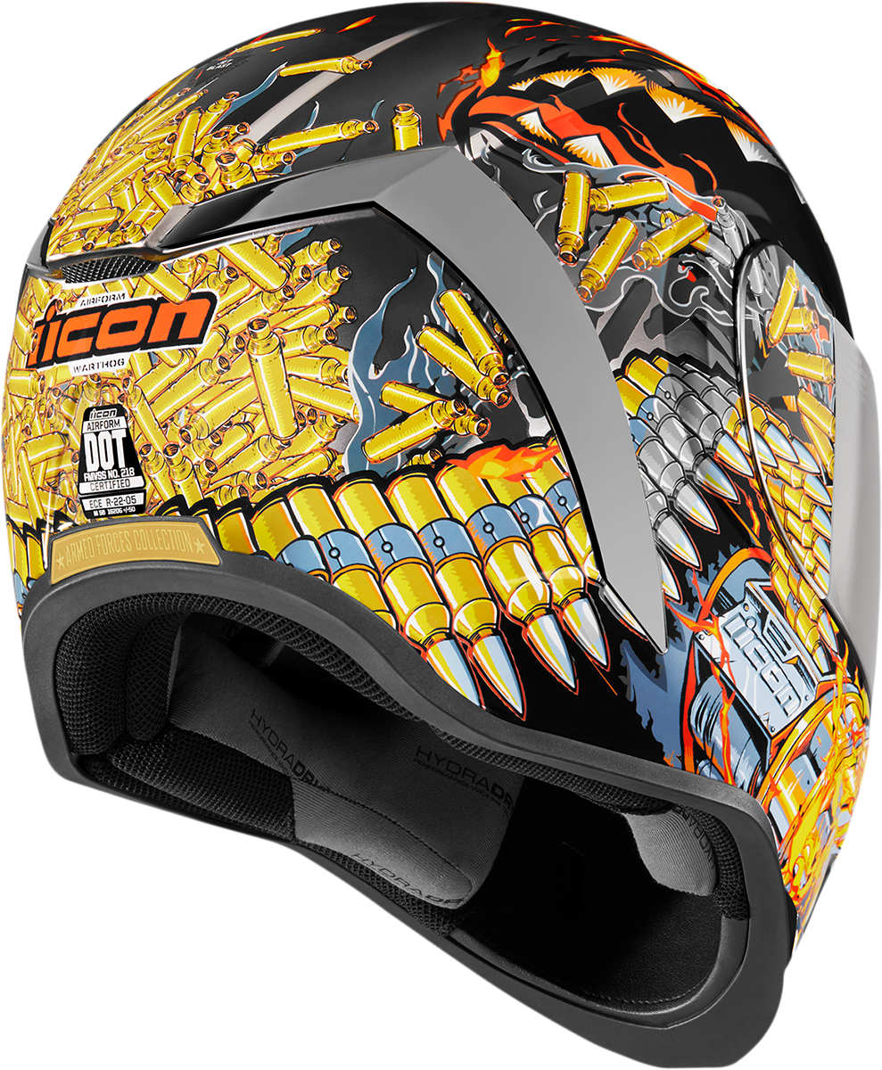 Bill's Exhausts ICON Airform™ Helmet Warthog medium helmet with sleek design and ventilation for motorcycle riding.