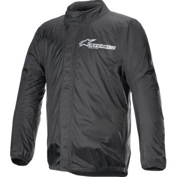 Black Alpinestars Hurricane Rain v2 motorcycle jacket in 2XL, shown with waterproof material and reflective details.