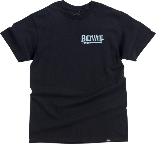 Black BILTWELL Buggy T-Shirt in XL from Bill's Exhausts, featuring a casual fit and graphic design on the front.