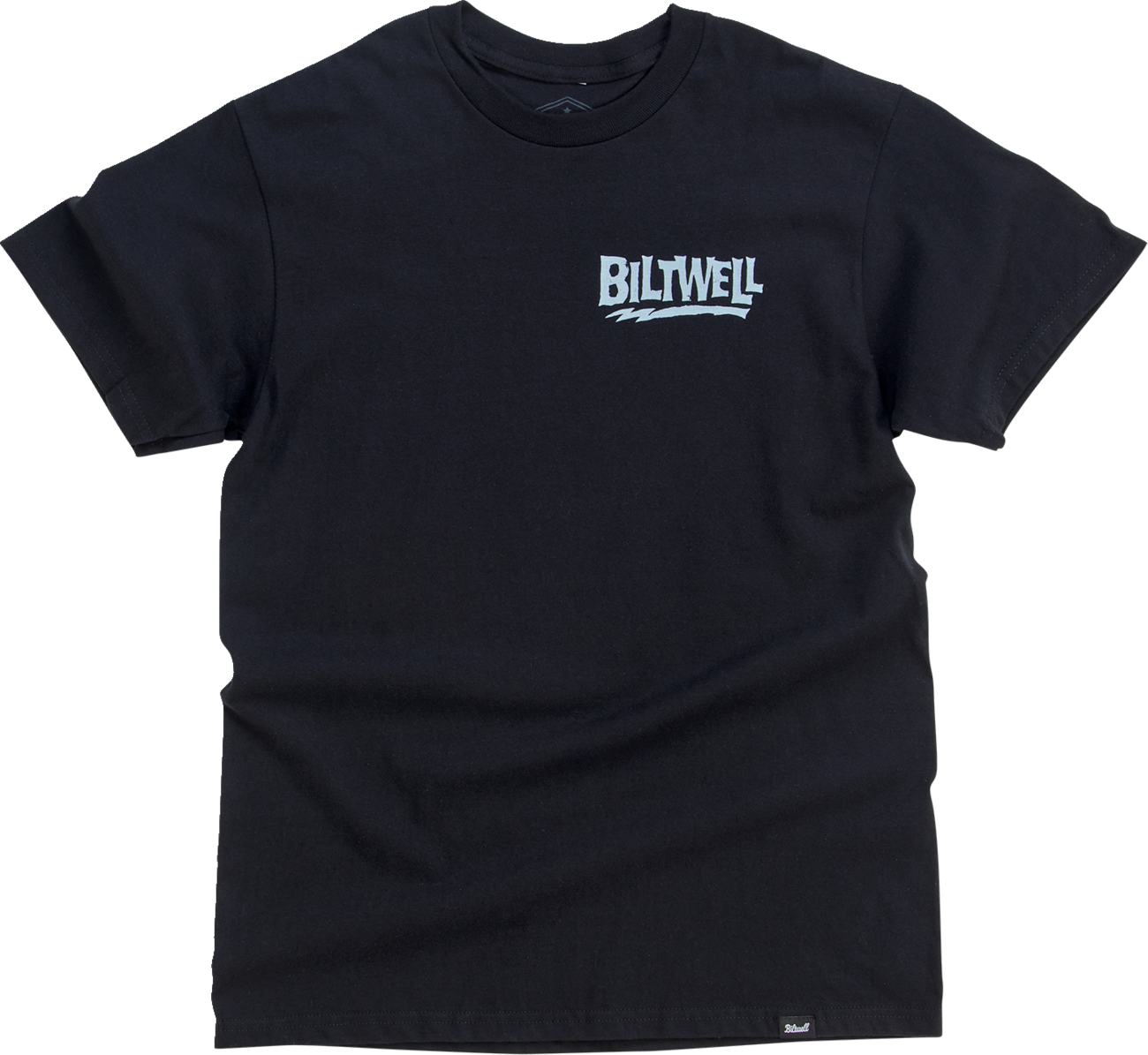 Black BILTWELL Buggy T-Shirt in Small size featuring a front graphic, made by Bill's Exhausts, casual men's apparel.